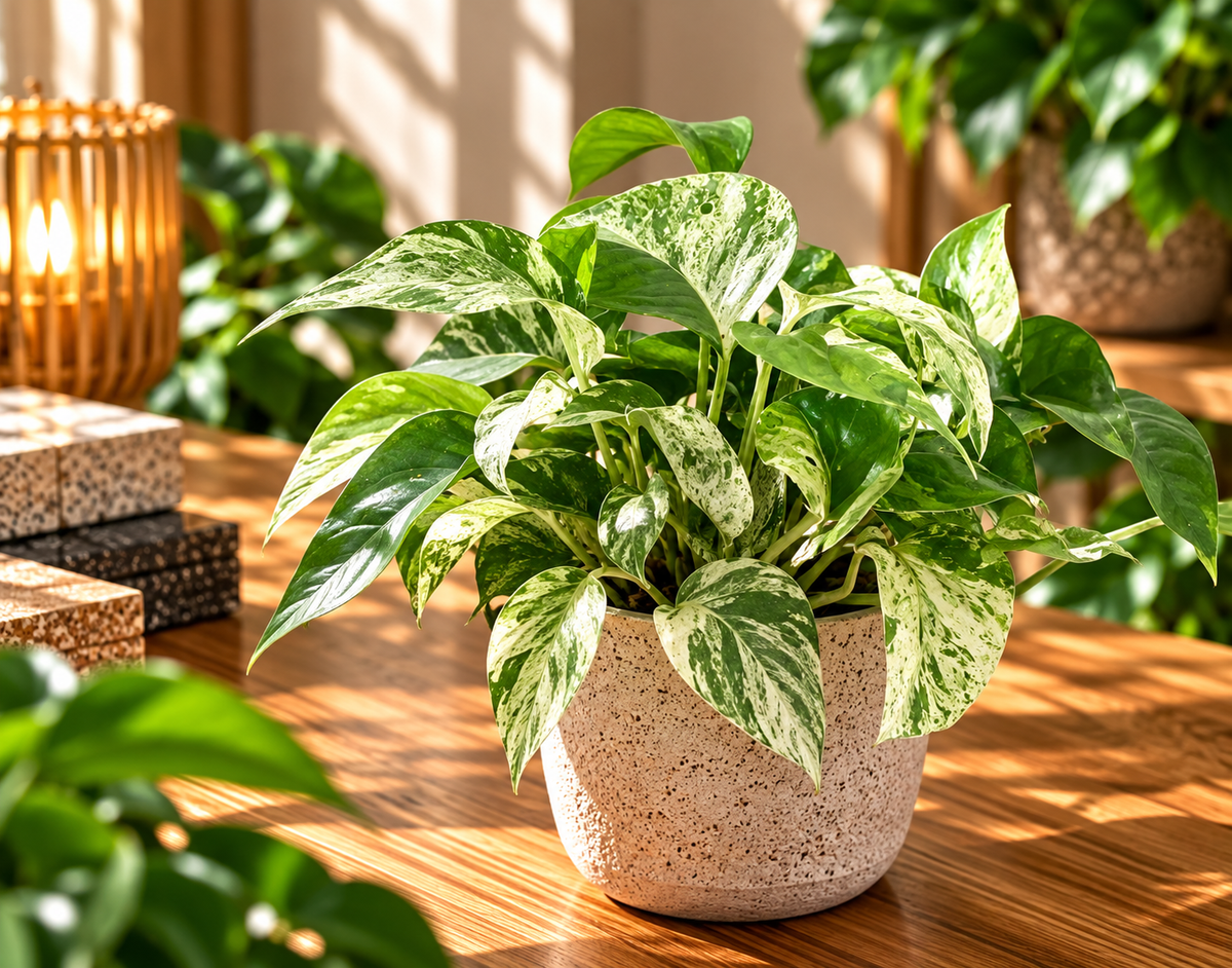 🤍 Epipremnum ‘Marble Variegata’ – Groen-wit gemarmerde kamerplant