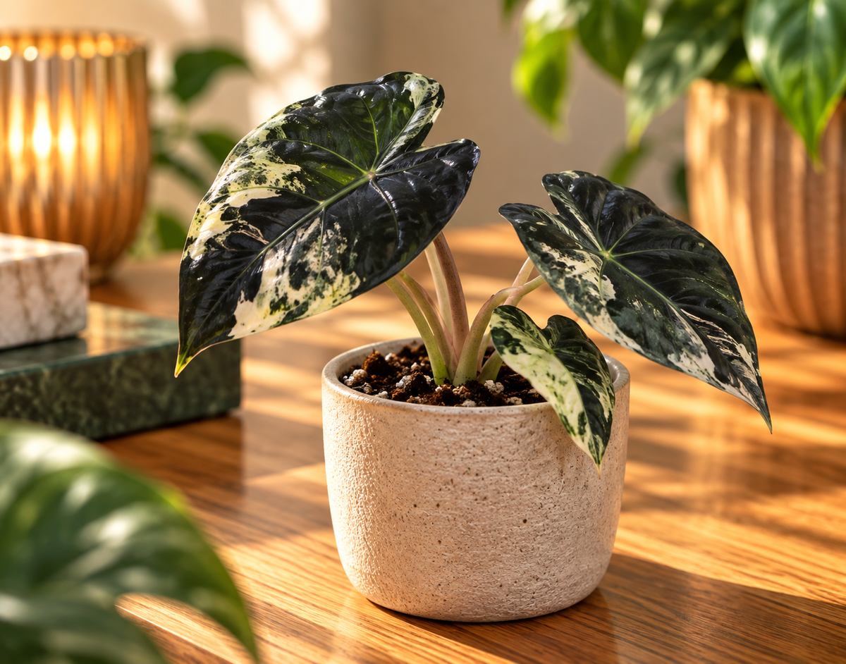 🖤 Alocasia ‘Ninja Variegata’ – Bonte Alocasia