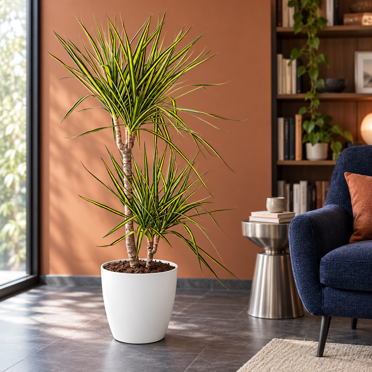 🌿 Dracaena Sunray – Drakenbloedboom met Witte Pot | Sterke Kamerplant
