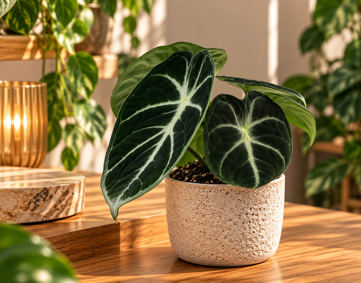 🖤 Alocasia ‘Ninja’ – Donkere tropische bladplant