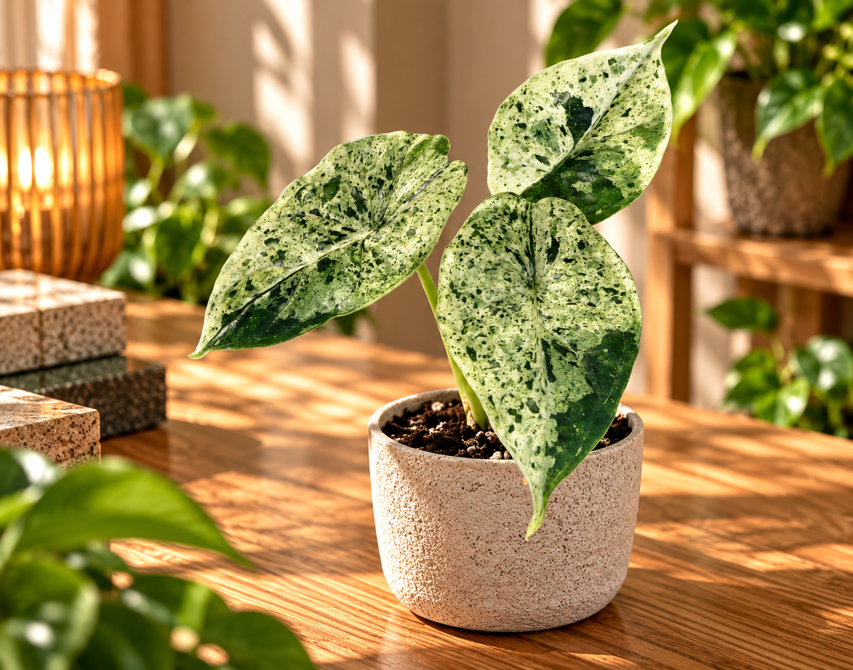 🌿 Alocasia ‘Dragon Scale Mint Variegata’ – Bonte drakenhuidplant