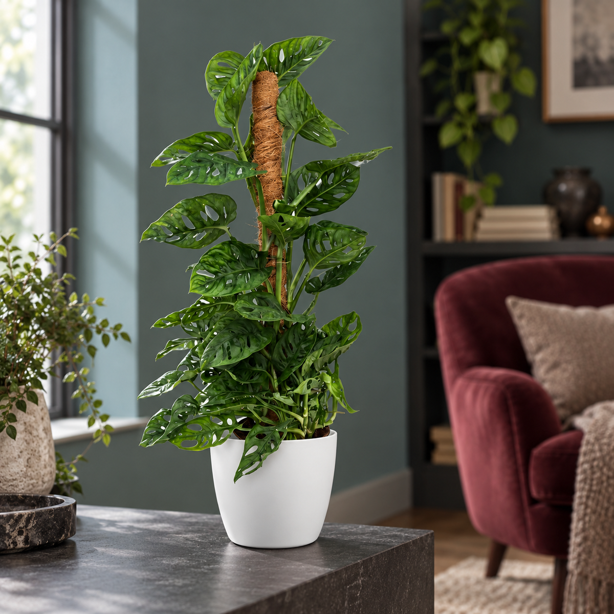 🌿 Monstera adansonii ‘Monkey Mask’ | Gatenplant met Mosstok & Witte Pot