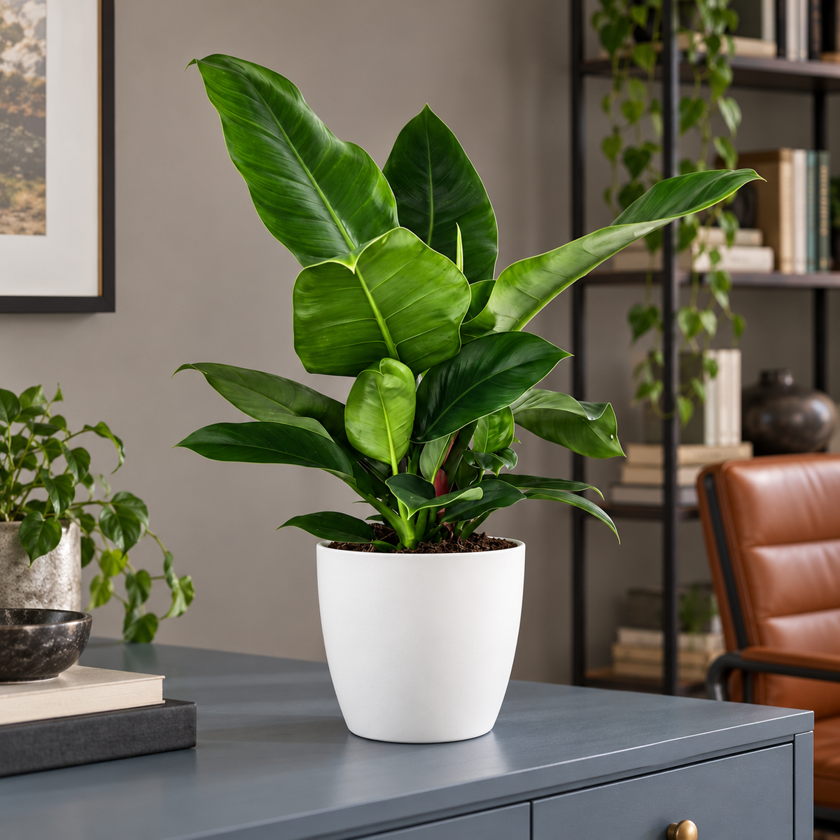 🌿 Philodendron ‘Imperial Green’ | Klassieke Blikvanger met Witte Pot