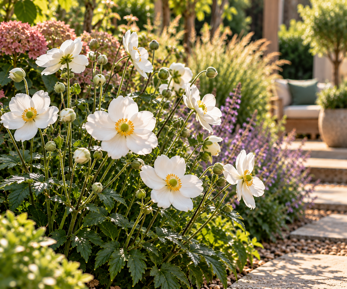 🌿 Anemone × hybrida 'Honorine Jobert' – Witte Herfstanemoon | 3 stuks
