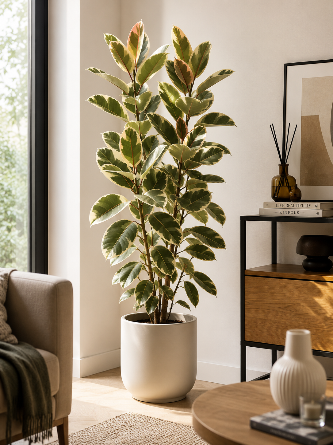 🌿 Ficus Elastica ‘Tineke’ – Grote Rubberplant met Bont Blad