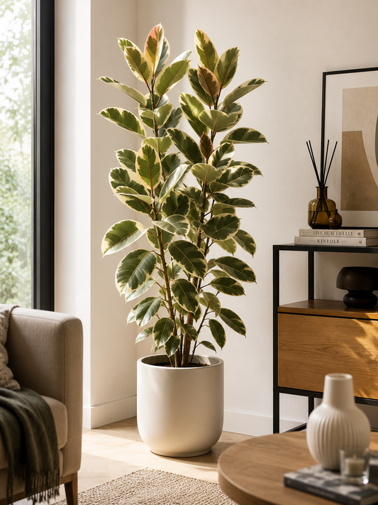 🌿 Ficus Elastica ‘Tineke’ – Grote Rubberplant met Bont Blad