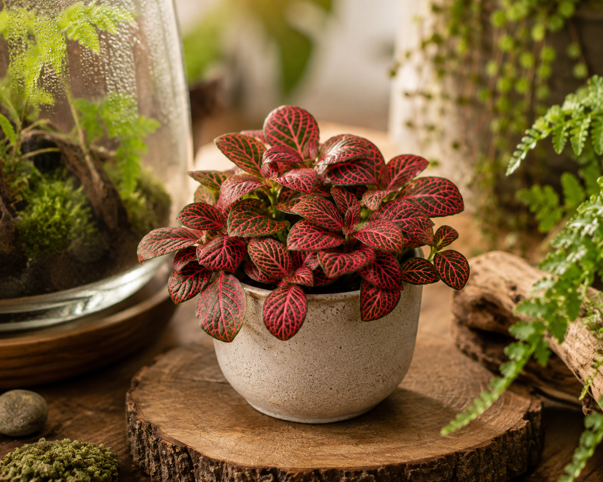 🌿 Fittonia ‘Bubble Red’ – Mozaïekplant