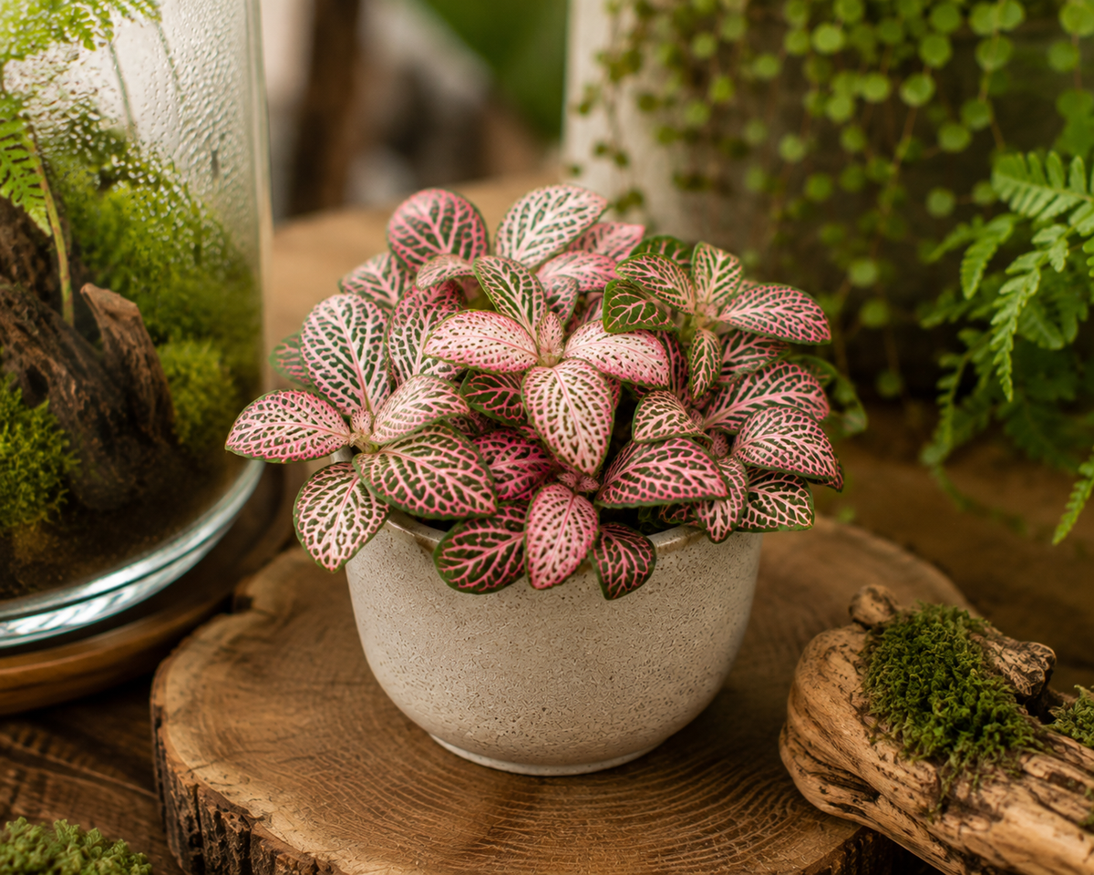 🌿 Fittonia ‘Pink Tiger’ – Mozaïekplant