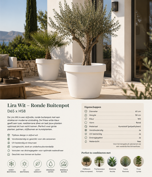 🪴 Lira Wit – Ronde Buitenpot | D65 x H58