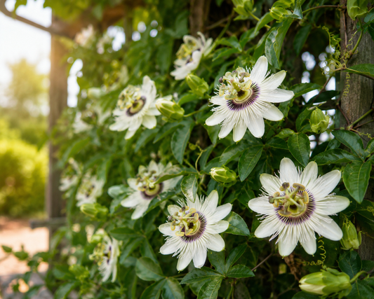 🌸 Passiflora caerulea ‘Constance Elliot’ – Witte Winterharde Passiebloem
