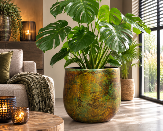 🪴 Pot Elisa Vintage Green – Luxe Design Bloempot met Vintage Groene Afwerking | D46 x H38 cm