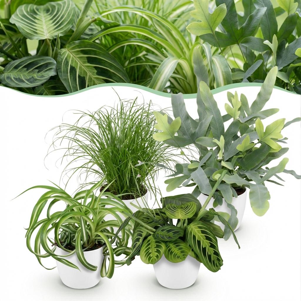 🌿 Diervriendelijke Planten Mix | 4 Kamerplanten met Witte Pot