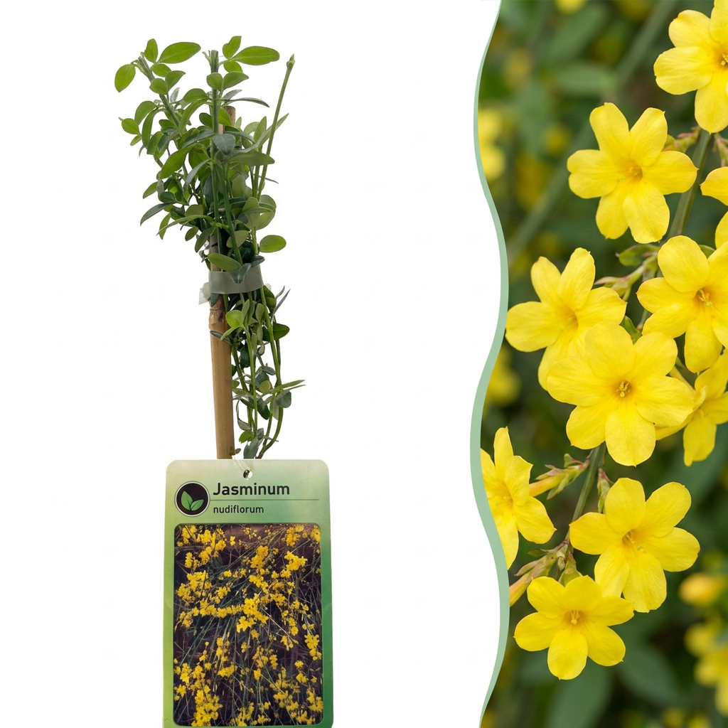 🌼 Jasminum nudiflorum – Winterjasmijn – Gele winterbloeier