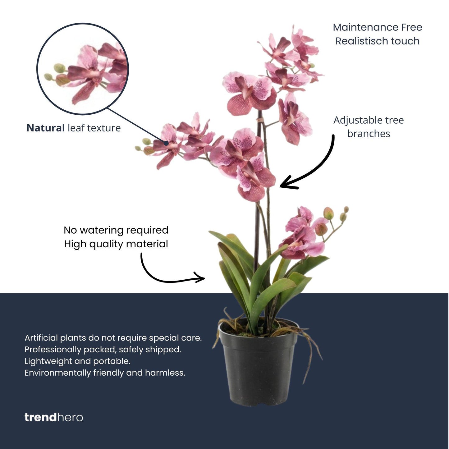 🌸 Vanda Orchidee – Kunstplant in Pot (60 cm, Oudroze)