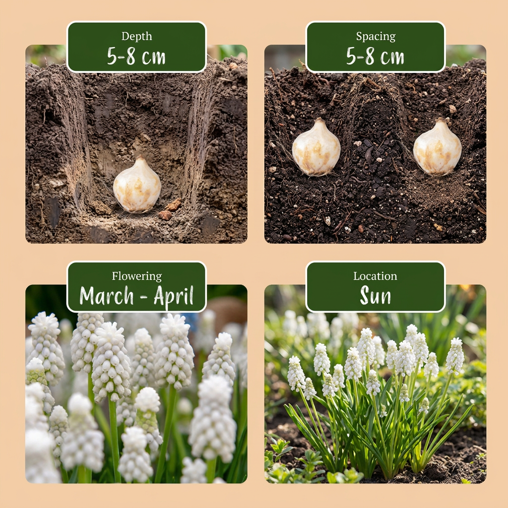 🤍 Muscari White Magic – Witte druifhyacint (400 stuks)