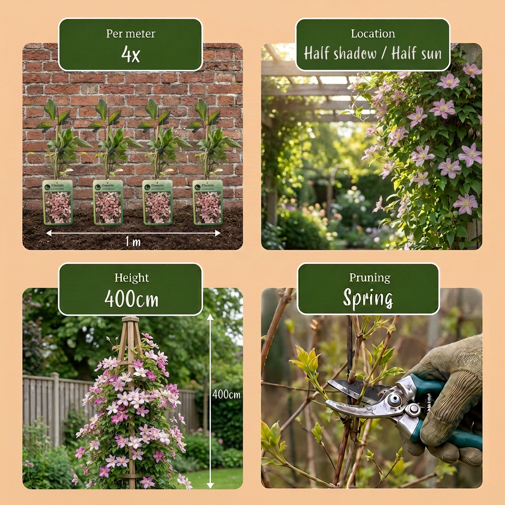🌸 Clematis montana ‘Marjorie’ – Bergclematis – Roze klimplant