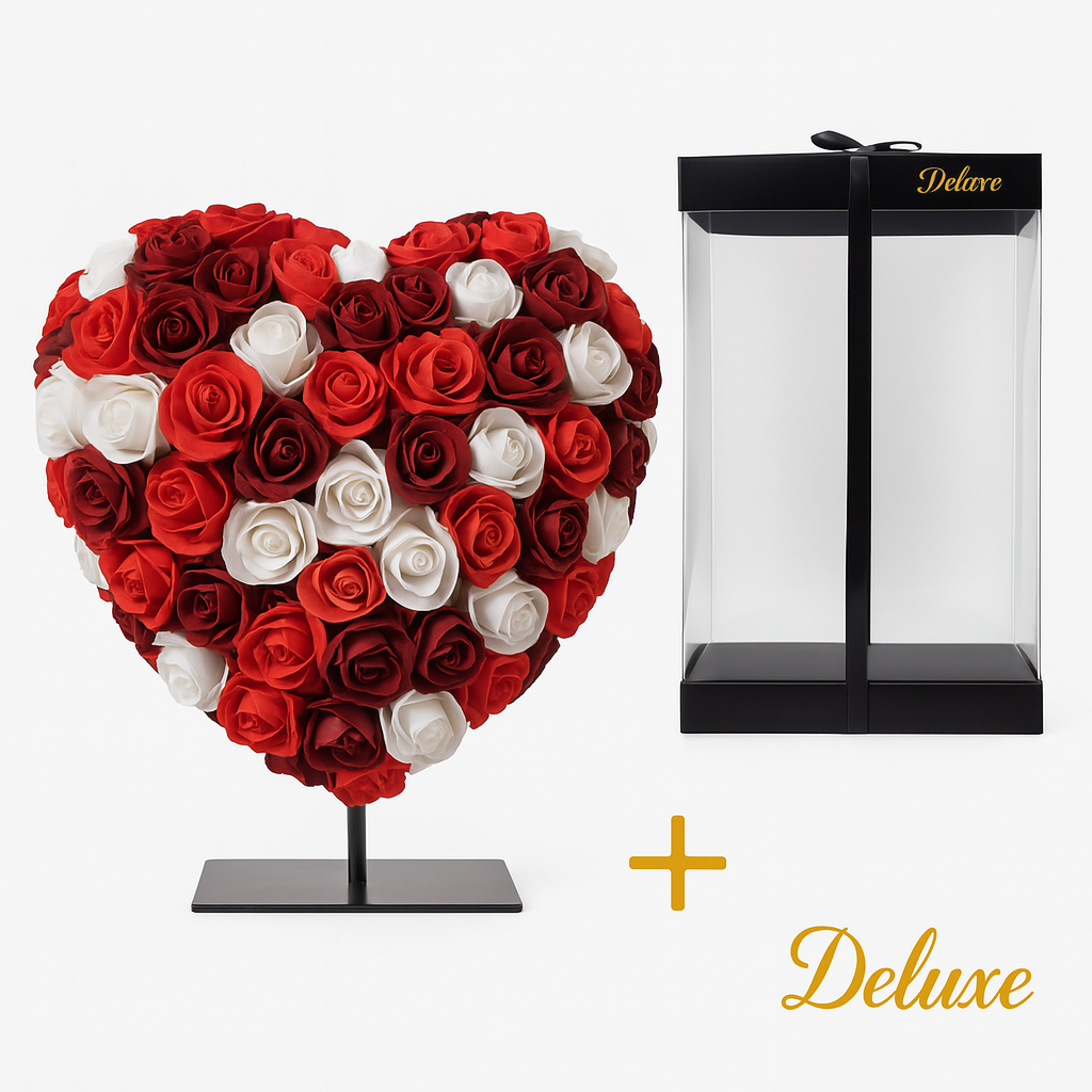 ❤️ Hart DELUXE op Standaard – Rood, Bordeaux & Wit | Luxe Cadeau