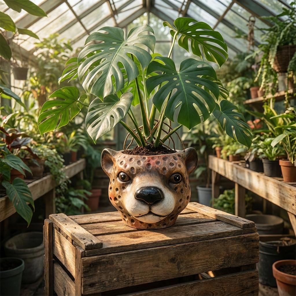 🌿 Planter Luipaard Bruin – Keramische Bloempot Ø 12 cm