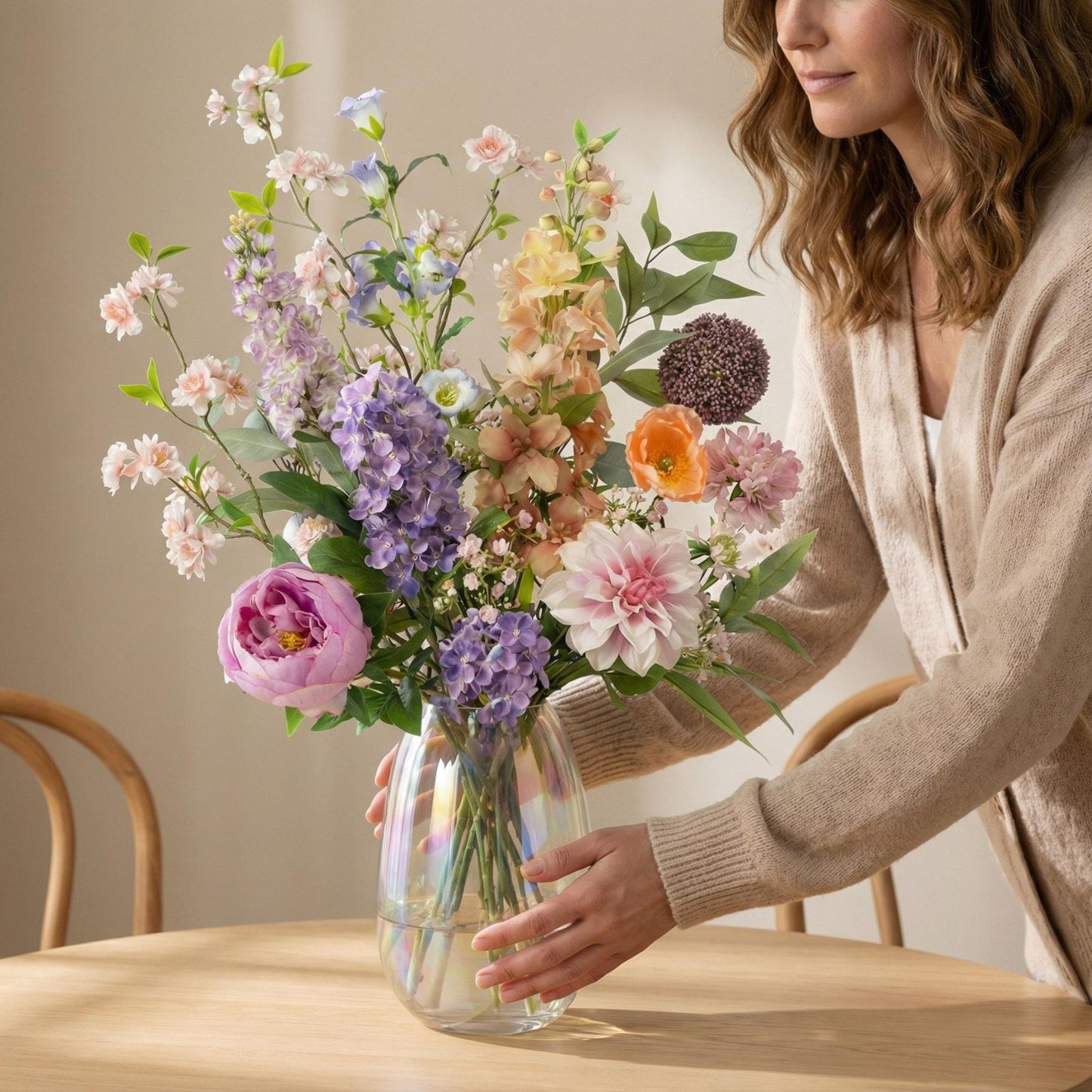 🌸 Pastel Meadow Deluxe – Real Touch Kunstboeket (100 cm)