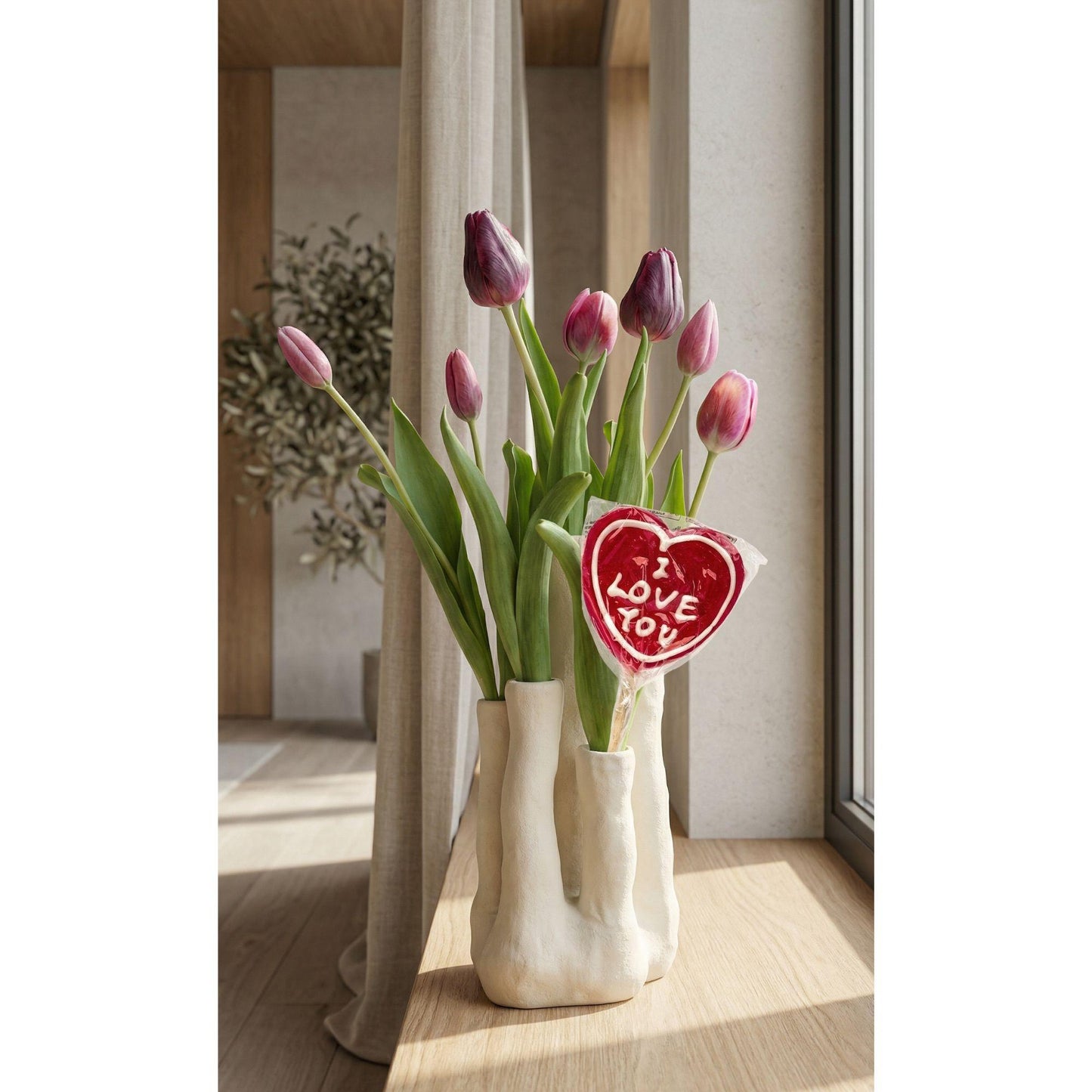 🌷 Tulip Touch | Kunsttulpen Set met Meertuiten Vaas