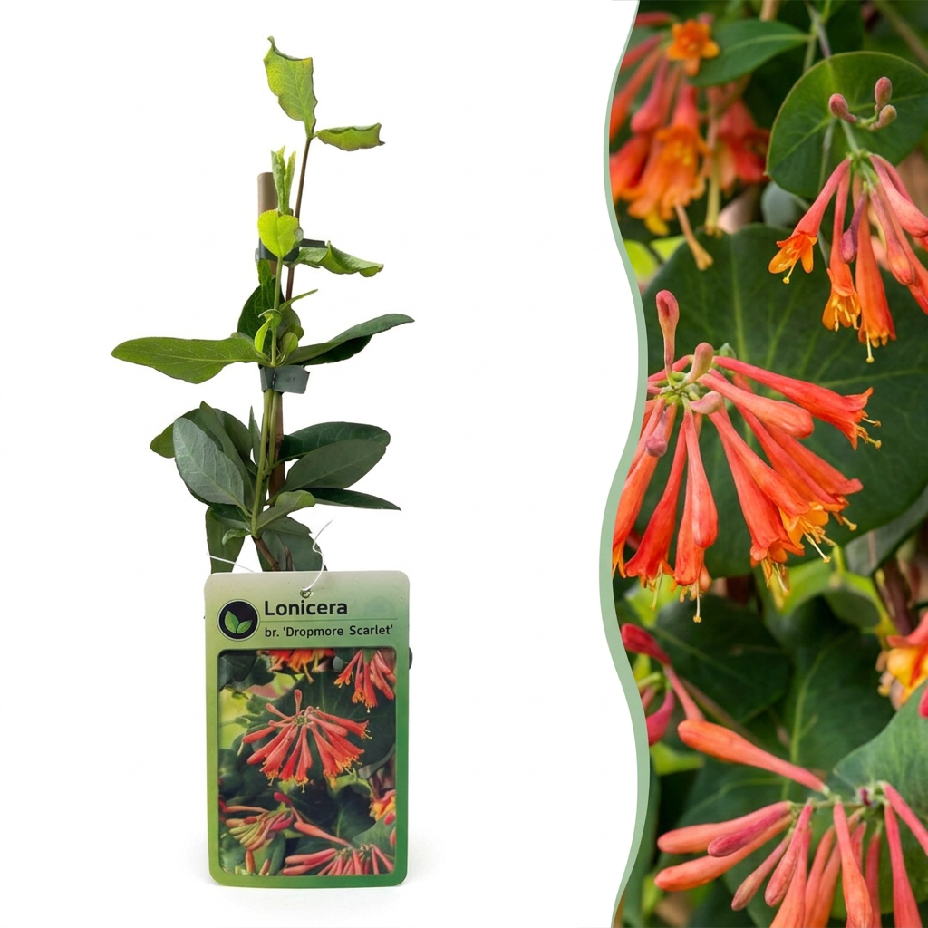 🌺 Lonicera × brownii ‘Dropmore Scarlet’ – Kamperfoelie – Rood-oranje klimplant