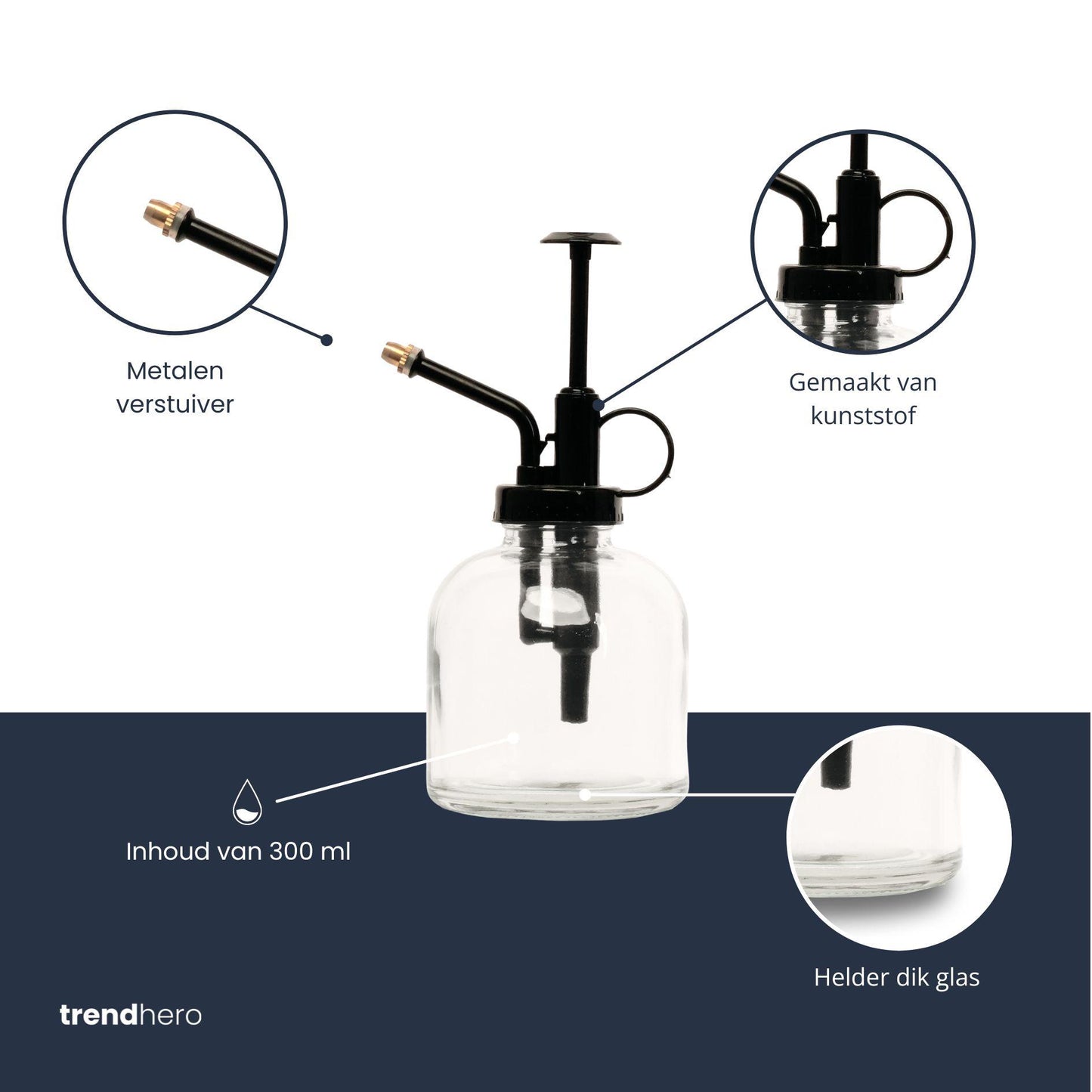 Plantenspuit 💧 | Glas Helder met Zwart – 300 ml