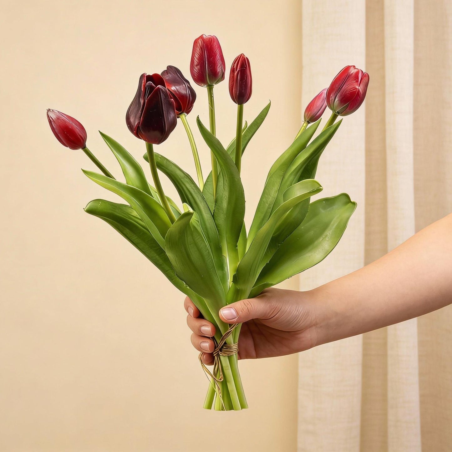 🌷 Diep Rood – Real Touch Kunsttulpen (42 cm)
