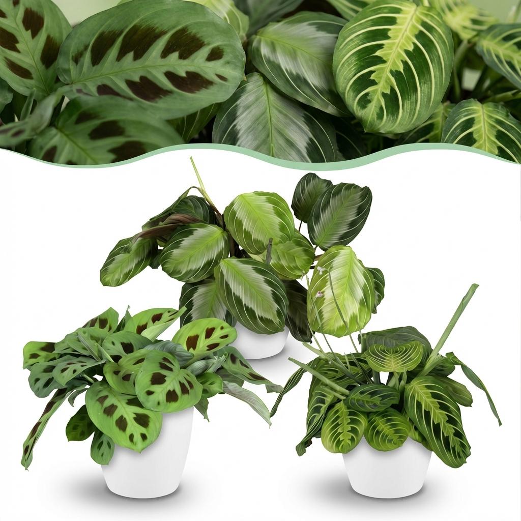🌿 Maranta Mix | Diervriendelijke Gebedsplanten met Witte Pot (3 stuks)