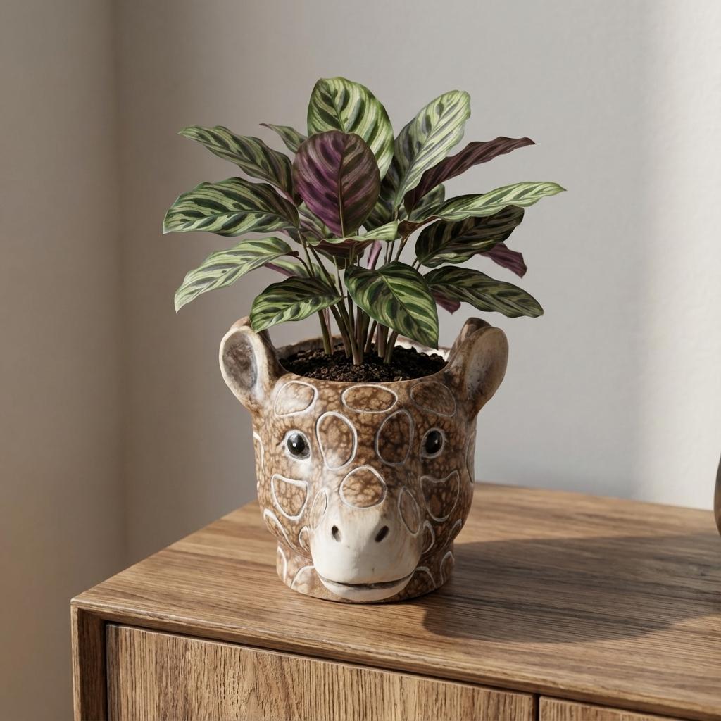 🦒 Planter Giraf Bruin – Keramische Bloempot Ø 11/14 cm