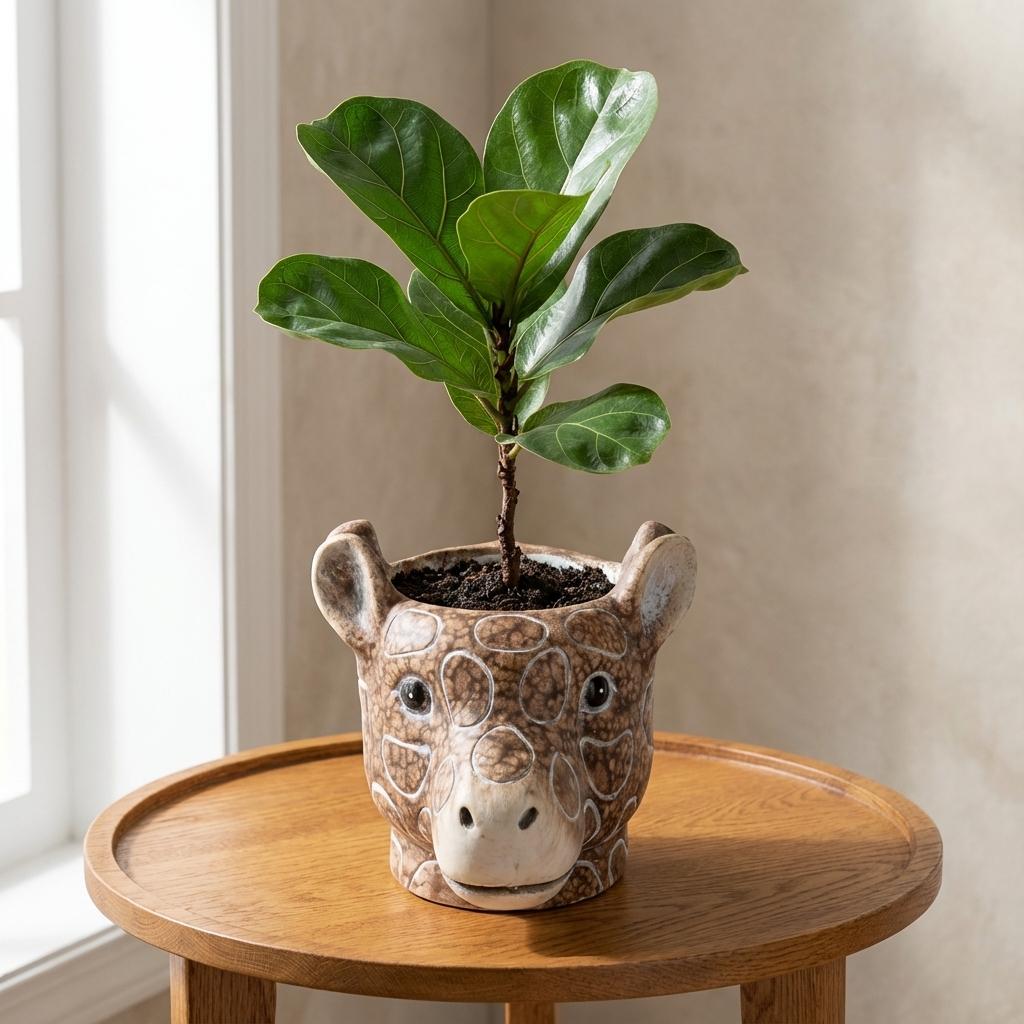 🦒 Planter Giraf Bruin – Keramische Bloempot Ø 11/14 cm