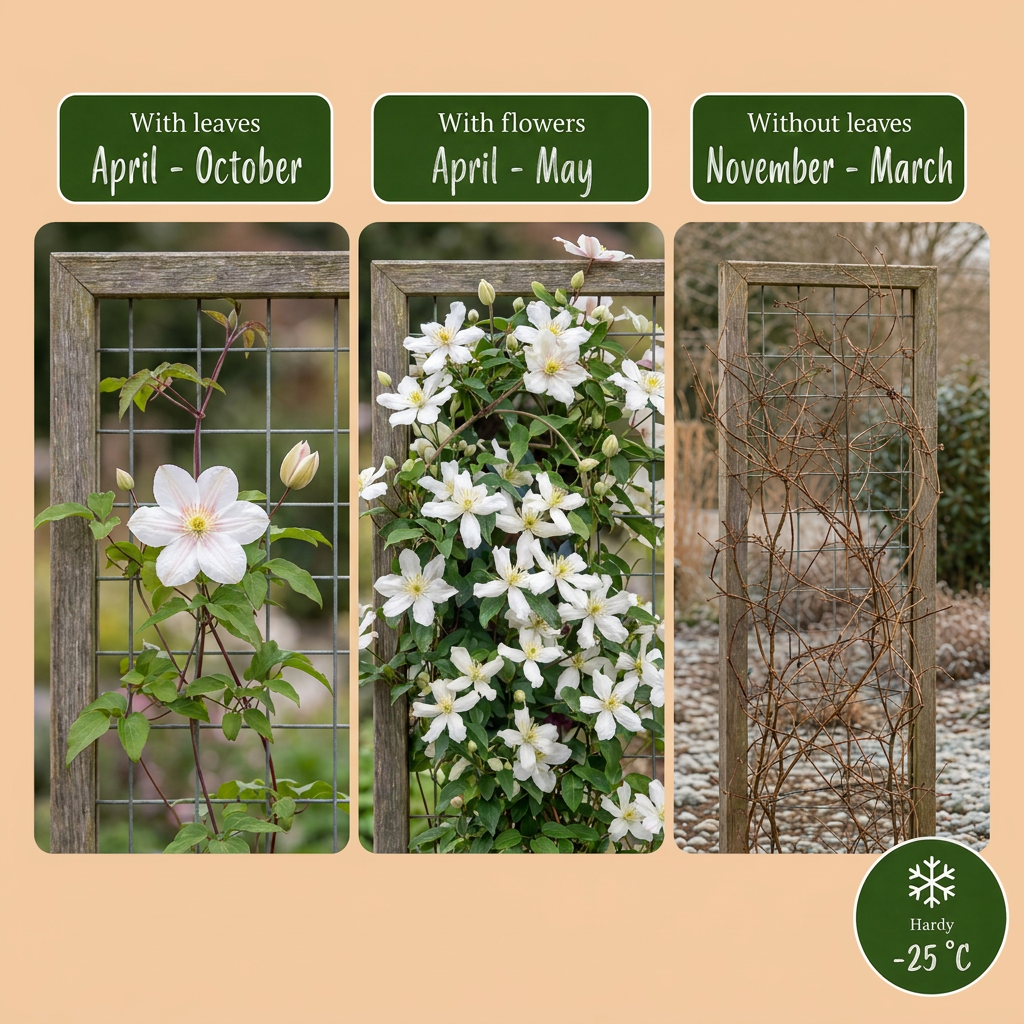🤍 Clematis montana ‘Wilsonii’ – Bergclematis – Witte klimplant