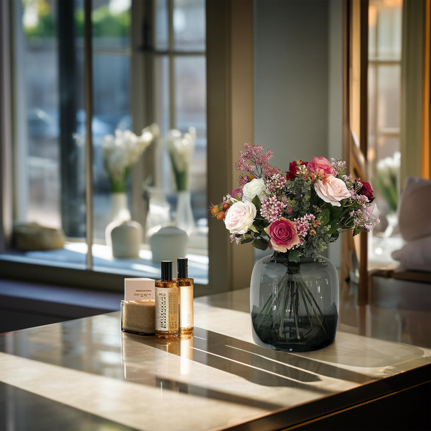 🌹 Kunstbloemen Boeket M – Flame Roses | Luxe Real Touch Decoratie