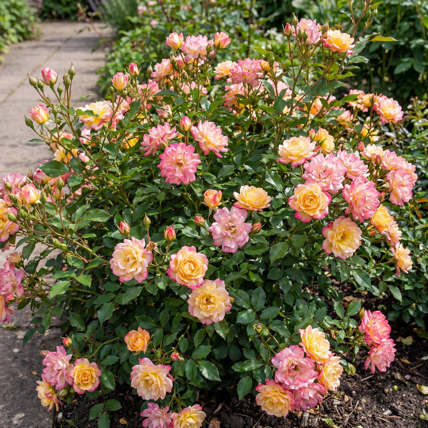 🌹 Rosa 'Tricolor Fairy' | Compacte Rozen met Geel-Roze Bloemen (3 stuks)