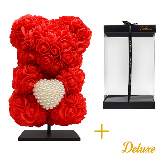 🧸❤️ Beer DELUXE op Standaard – Rood met Diamanten Hart | Luxe Cadeau