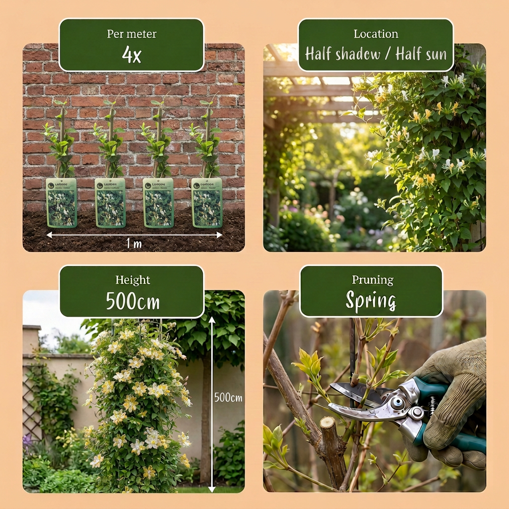 🤍 Lonicera japonica ‘Halliana’ – Japanse kamperfoelie – Wit-gele klimplant