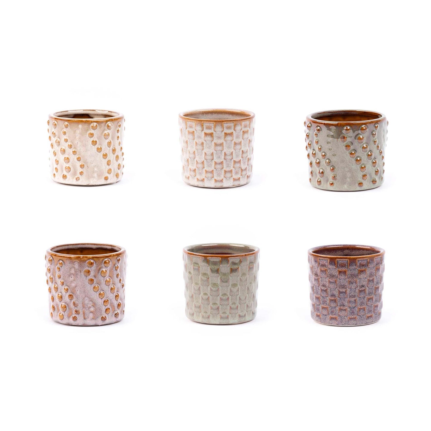 🌿 Mini Pot Madrid – Keramische Mini Bloempotten in Natuurlijke Kleuren | (6 stuks)