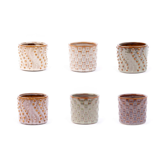 🌿 Mini Pot Madrid – Keramische Mini Bloempotten in Natuurlijke Kleuren | (6 stuks)