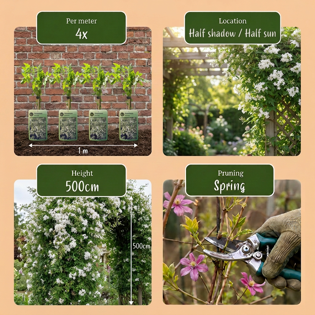 🤍 Jasminum officinale – Echte jasmijn – Witte geurende klimplant