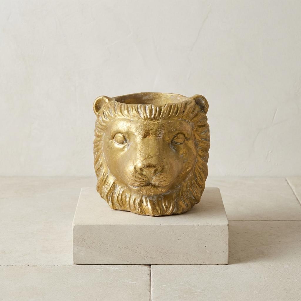 🌿 Planter Leeuw Goud – Keramische Bloempot Ø 11/13 cm