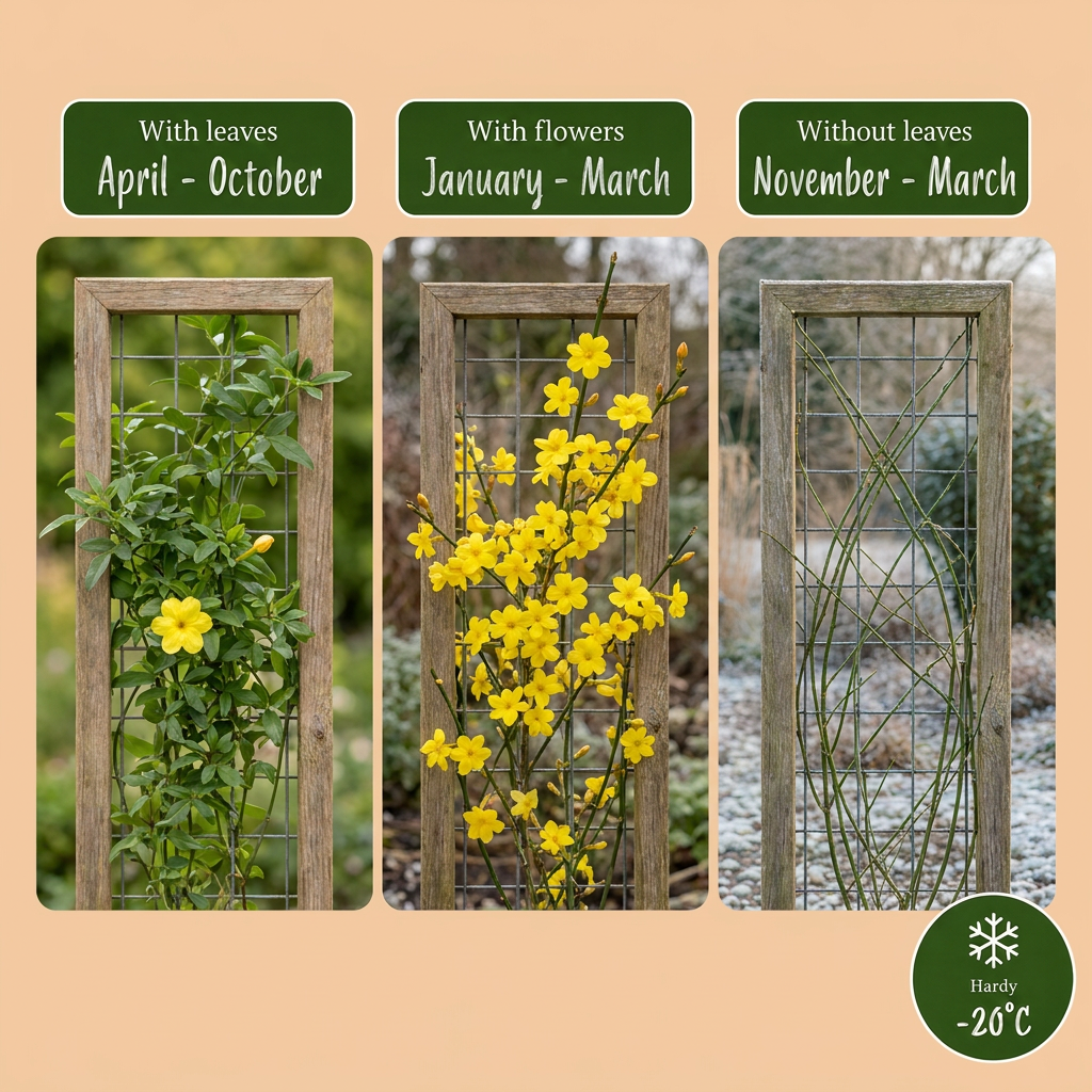🌼 Jasminum nudiflorum – Winterjasmijn – Gele winterbloeier