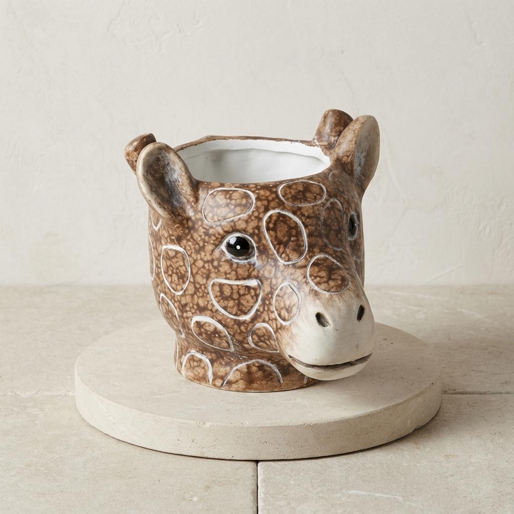 🦒 Planter Giraf Bruin – Keramische Bloempot Ø 11/14 cm
