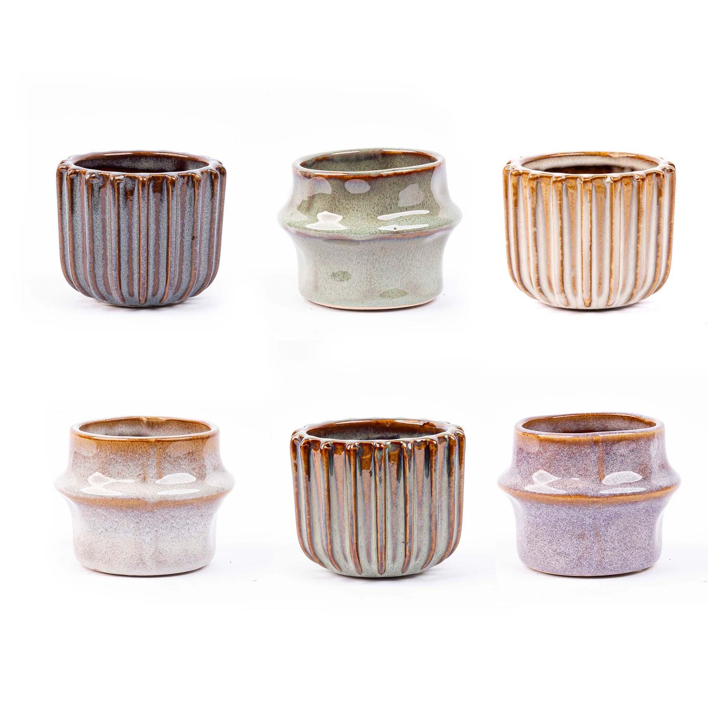 🌿 Pot Set Barcelona – Set van Keramische Bloempotten in Natuurlijke Aardetinten | (6 stuks)