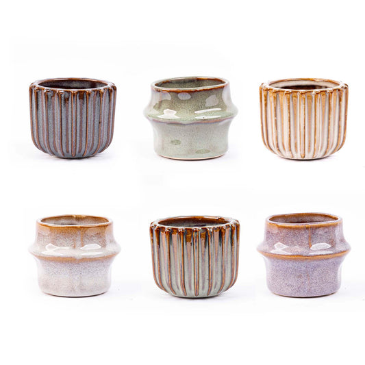 🌿 Pot Set Barcelona – Set van Keramische Bloempotten in Natuurlijke Aardetinten | (6 stuks)