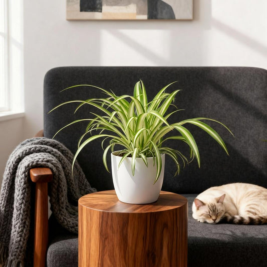 🌿 Chlorophytum Variegatum | Diervriendelijke Bonte Graslelie met Witte Pot (2 stuks)