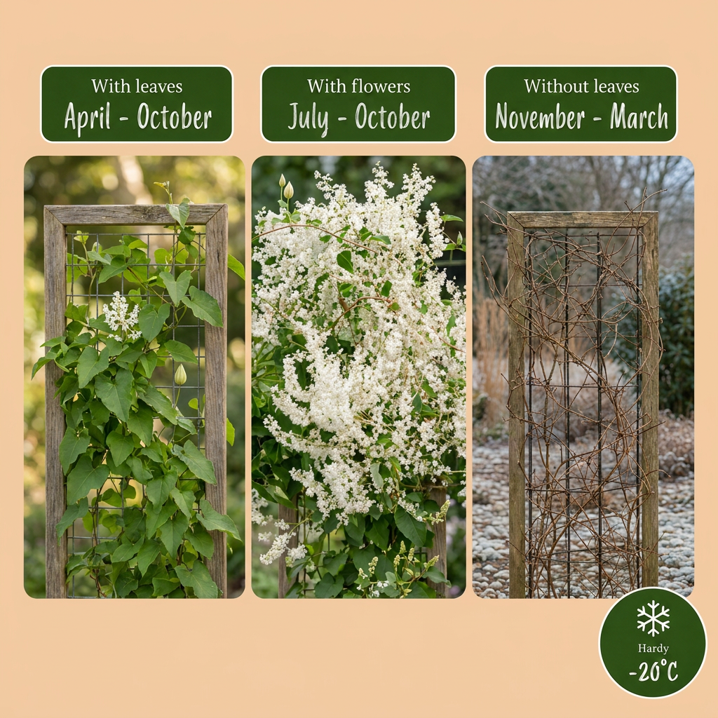 🤍 Fallopia aubertii – Bruidssluierplant – Witte klimplant