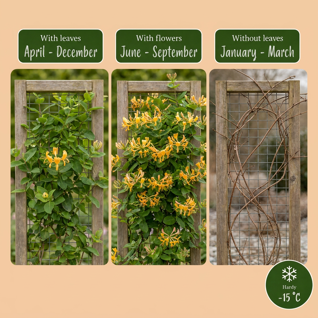 🧡 Lonicera × tellmanniana – Tellmann-kamperfoelie – Oranjegele klimplant