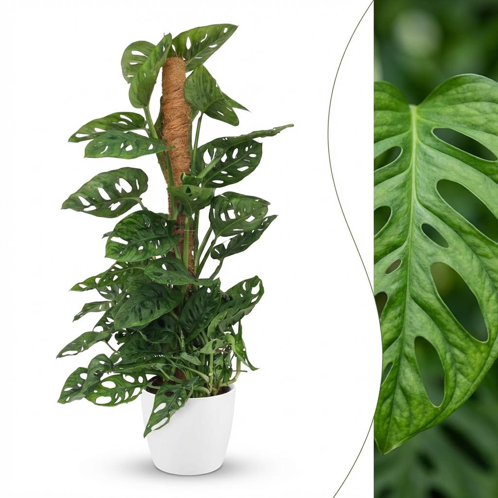 🌿 Monstera adansonii ‘Monkey Mask’ | Gatenplant met Mosstok & Witte Pot