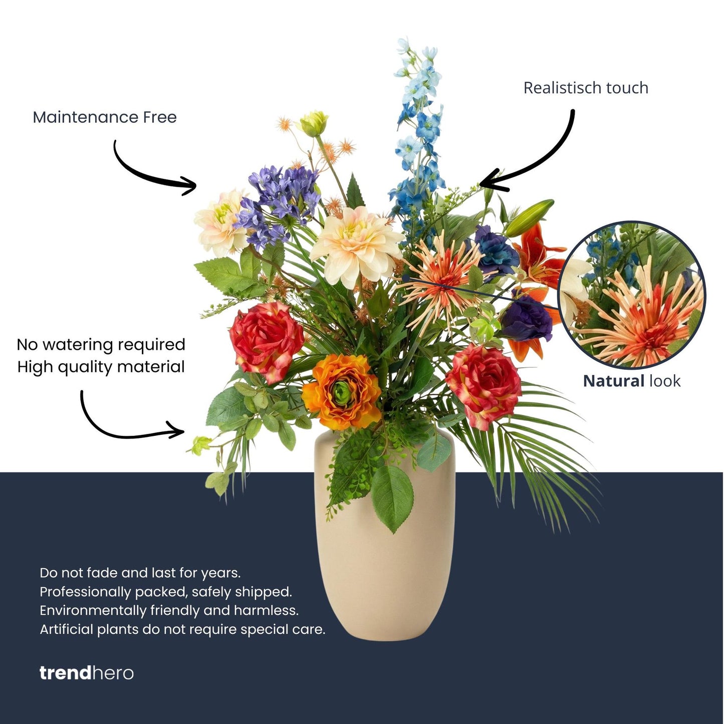 🌸 Colorful Bloom Deluxe – Real Touch Kunstboeket (70 cm)