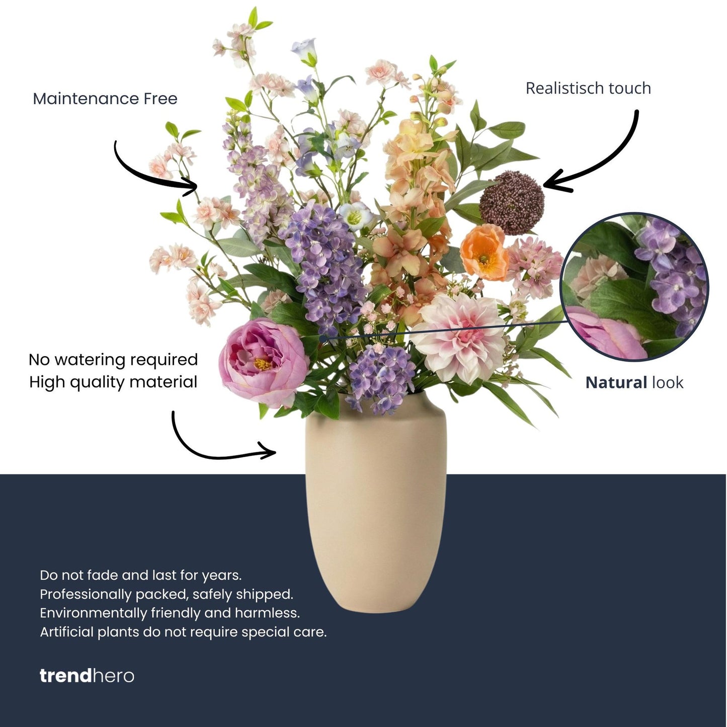 🌸 Pastel Meadow Deluxe – Real Touch Kunstboeket (100 cm)