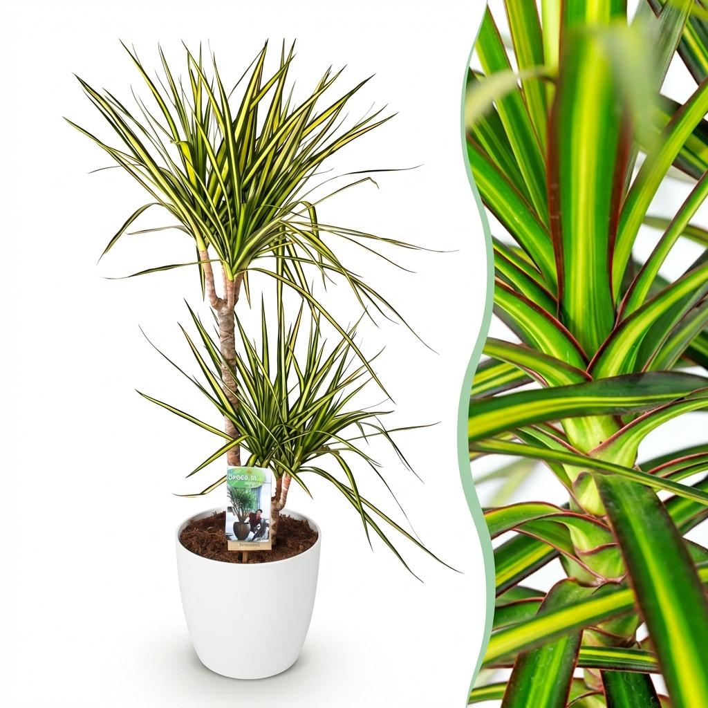 🌿 Dracaena Sunray – Drakenbloedboom met Witte Pot | Sterke Kamerplant